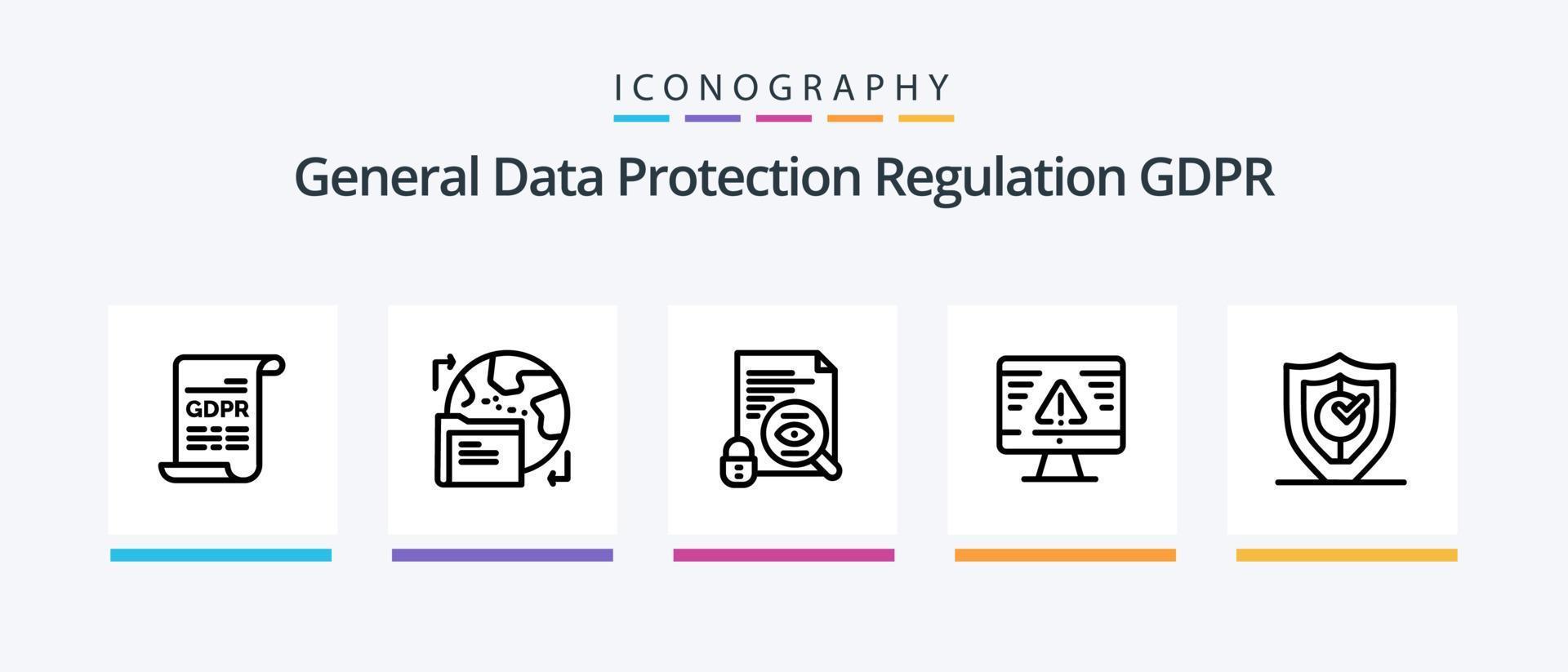 paquete de iconos gdpr line 5 que incluye libro. error. carpeta segura. seguridad. proteccion. diseño de iconos creativos vector