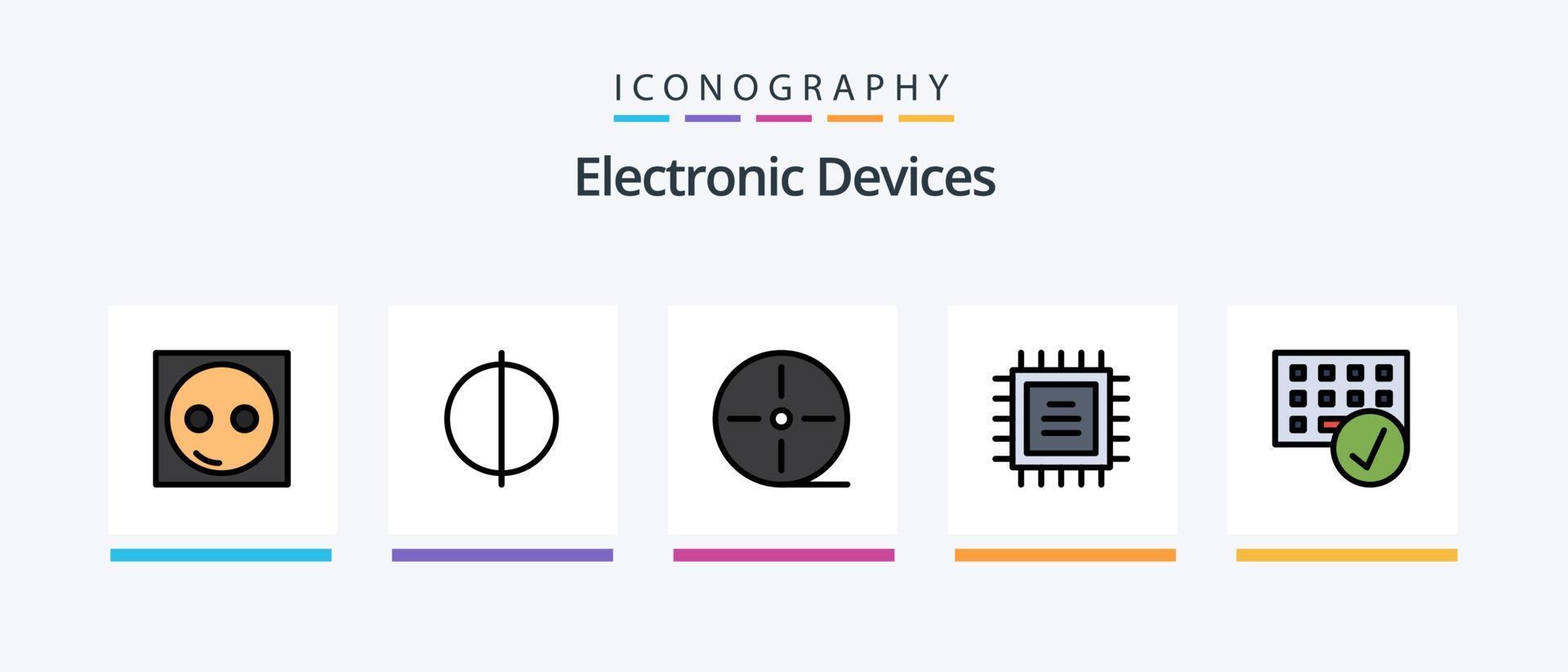 la línea de dispositivos llenó el paquete de 5 iconos, incluido el gadget. ordenadores. eléctrico. servidor. centro de datos. diseño de iconos creativos vector