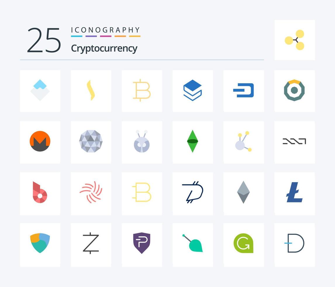 Cryptocurrency 25 Flat Color icon pack including dash. crypto. cryptocurrency. coin. money vector