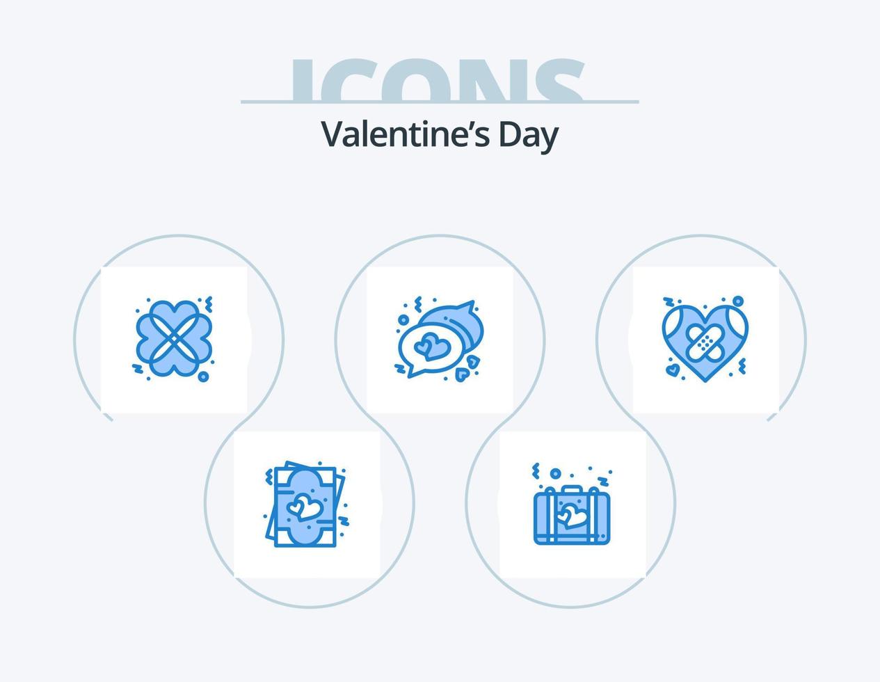 día de san valentín icono azul paquete 5 diseño de iconos. roto. mensajes maleta. amar. fecha vector