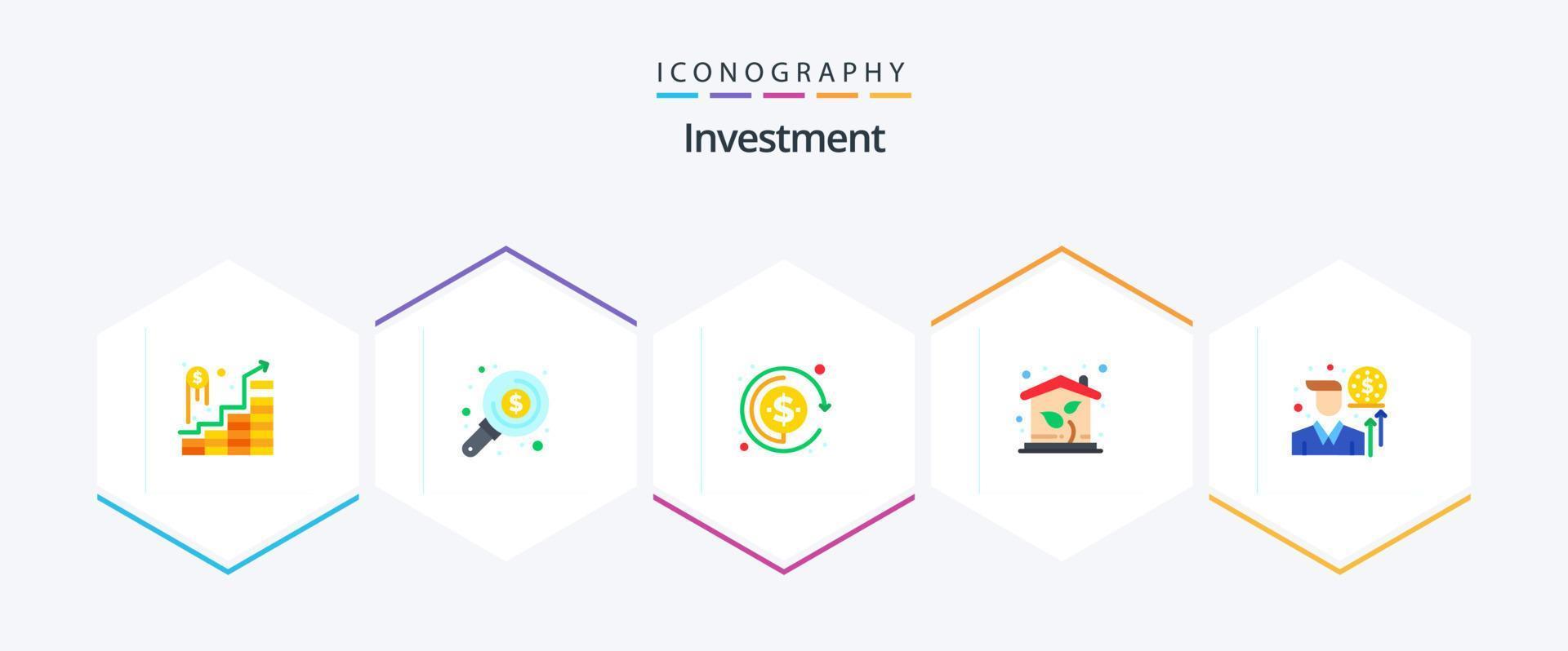 inversión 25 paquete de iconos planos que incluye inversor. empresario. divisa. propiedad. casa vector