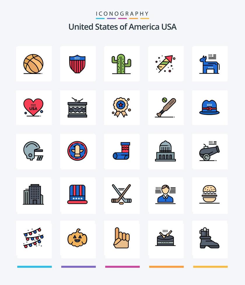 Creative Usa 25 Line FIlled icon pack  Such As american. holiday. cactus. fireworks. celebration vector