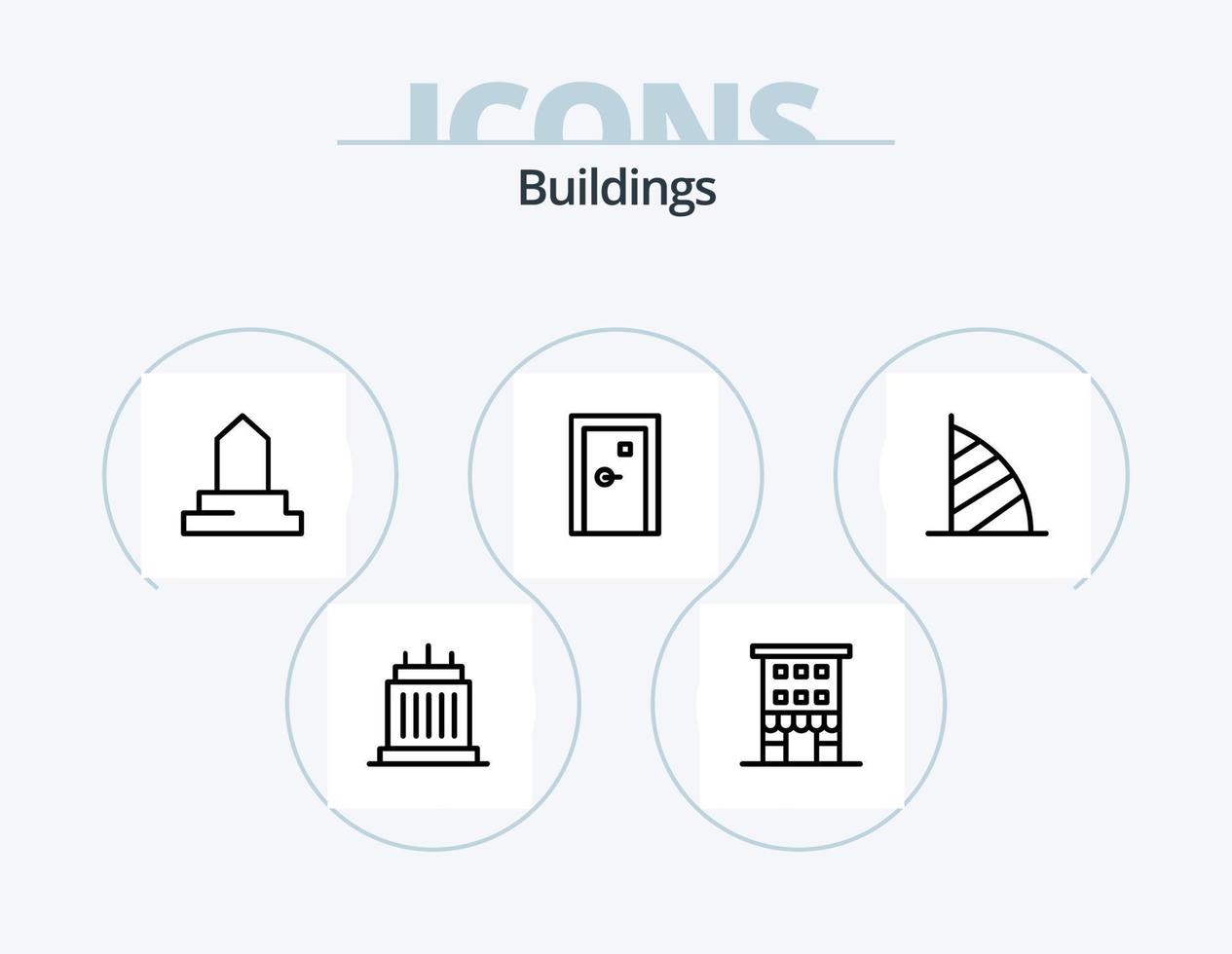 Buildings Line Icon Pack 5 Icon Design. modern building. architecture. mosque. apartments. exit vector