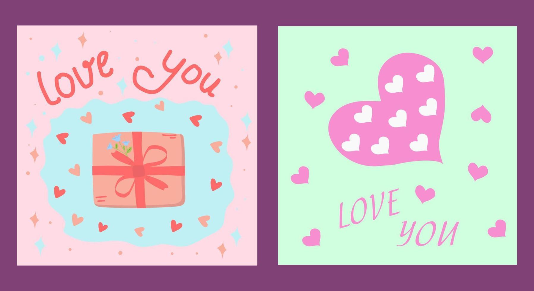 Lovely Valentines. Handmade postcards for Valentine's Day. Confession in love. vector