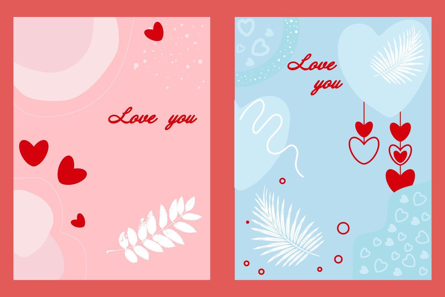 Two valentine cards. St. Valentine's Day. I love you. Design in delicate colors. Vector design.