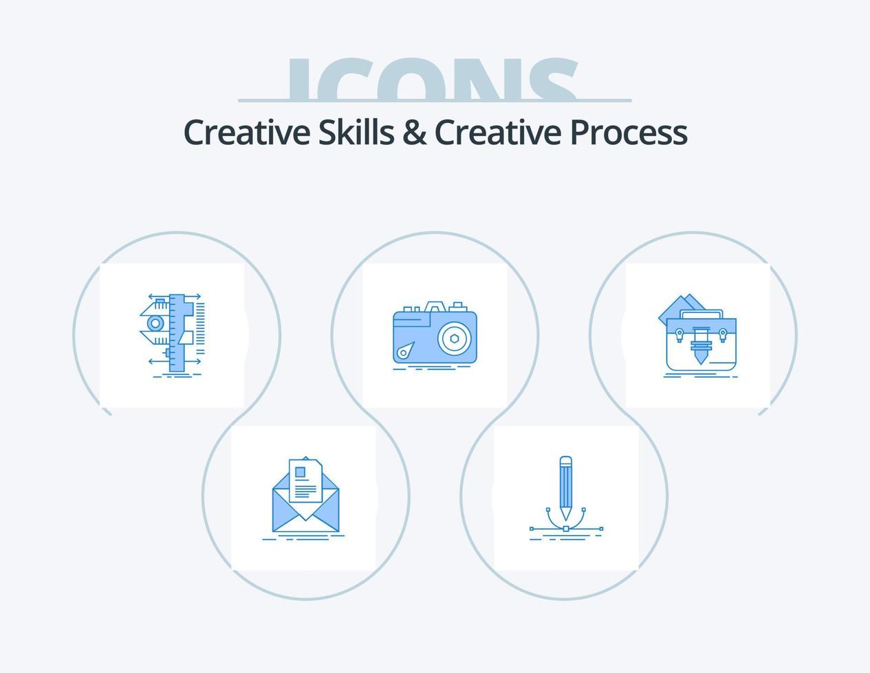 Creative Skills And Creative Process Blue Icon Pack 5 Icon Design. capture. camera. graphic. measurement. calipers vector