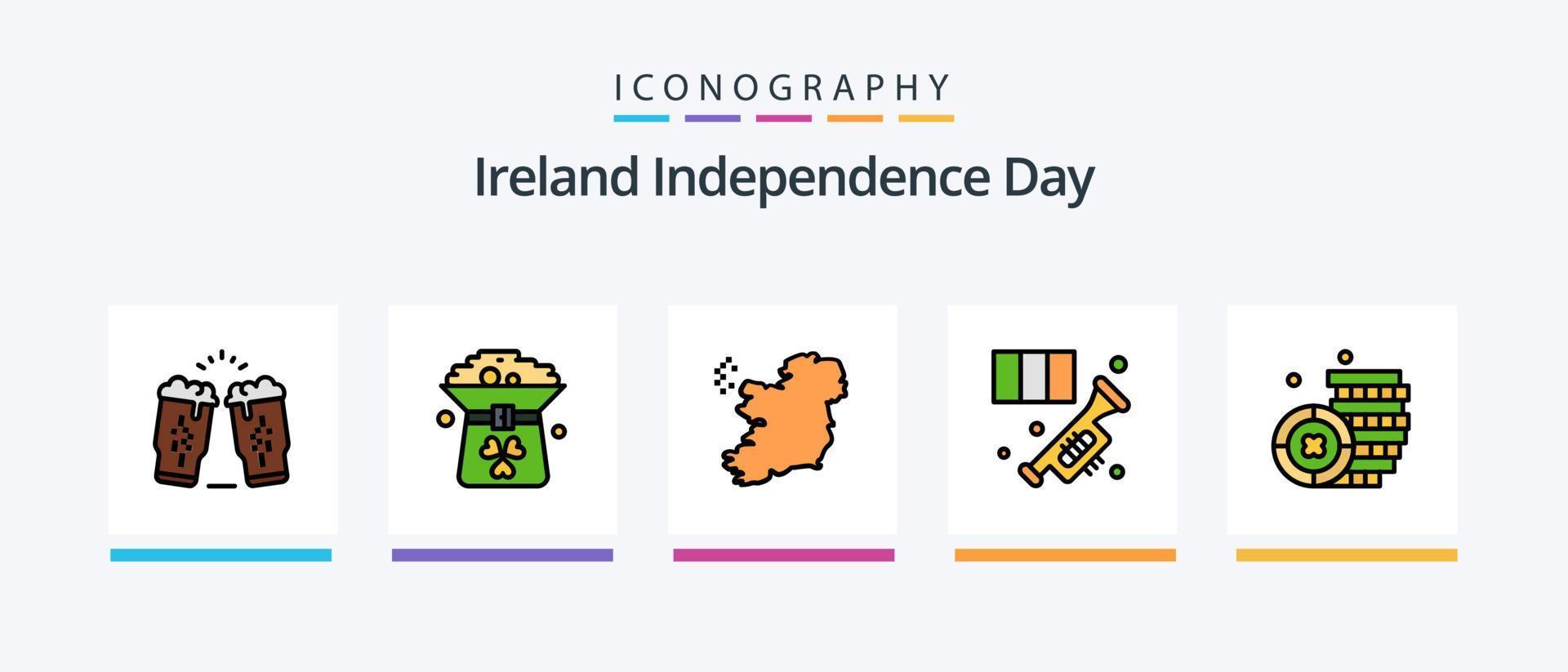 la línea del día de la independencia de irlanda llenó un paquete de 5 íconos que incluye vino. cerveza. fútbol. irlandesa. bandera. diseño de iconos creativos vector