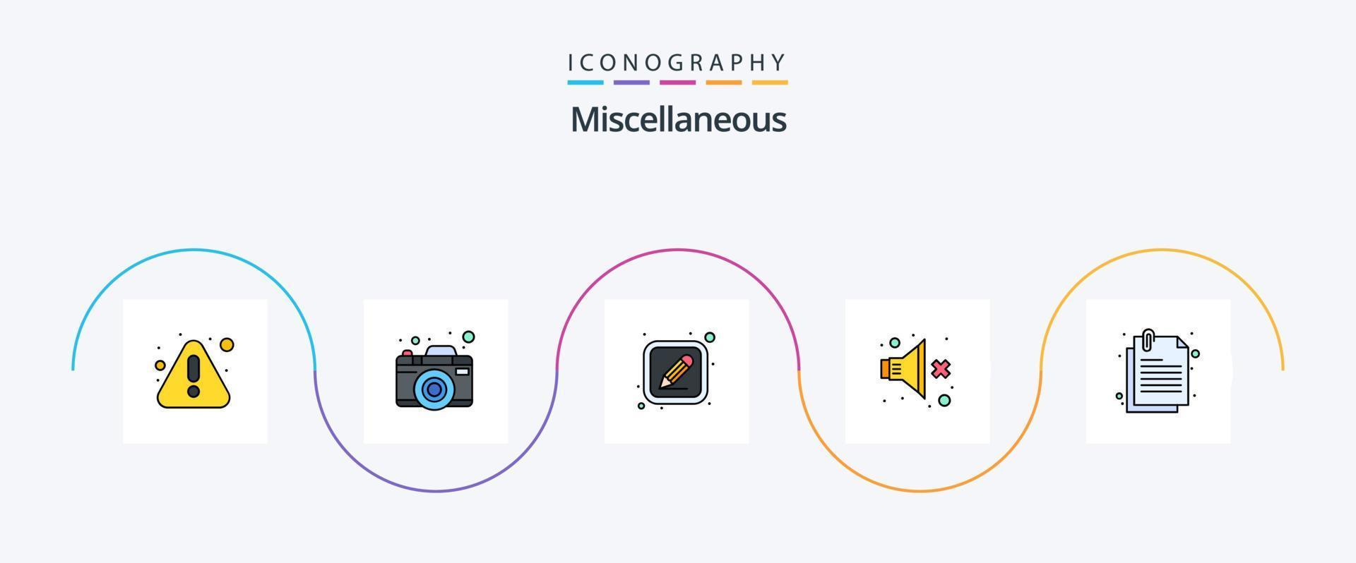 Miscellaneous Line Filled Flat 5 Icon Pack Including attachment. edit. volume. no vector
