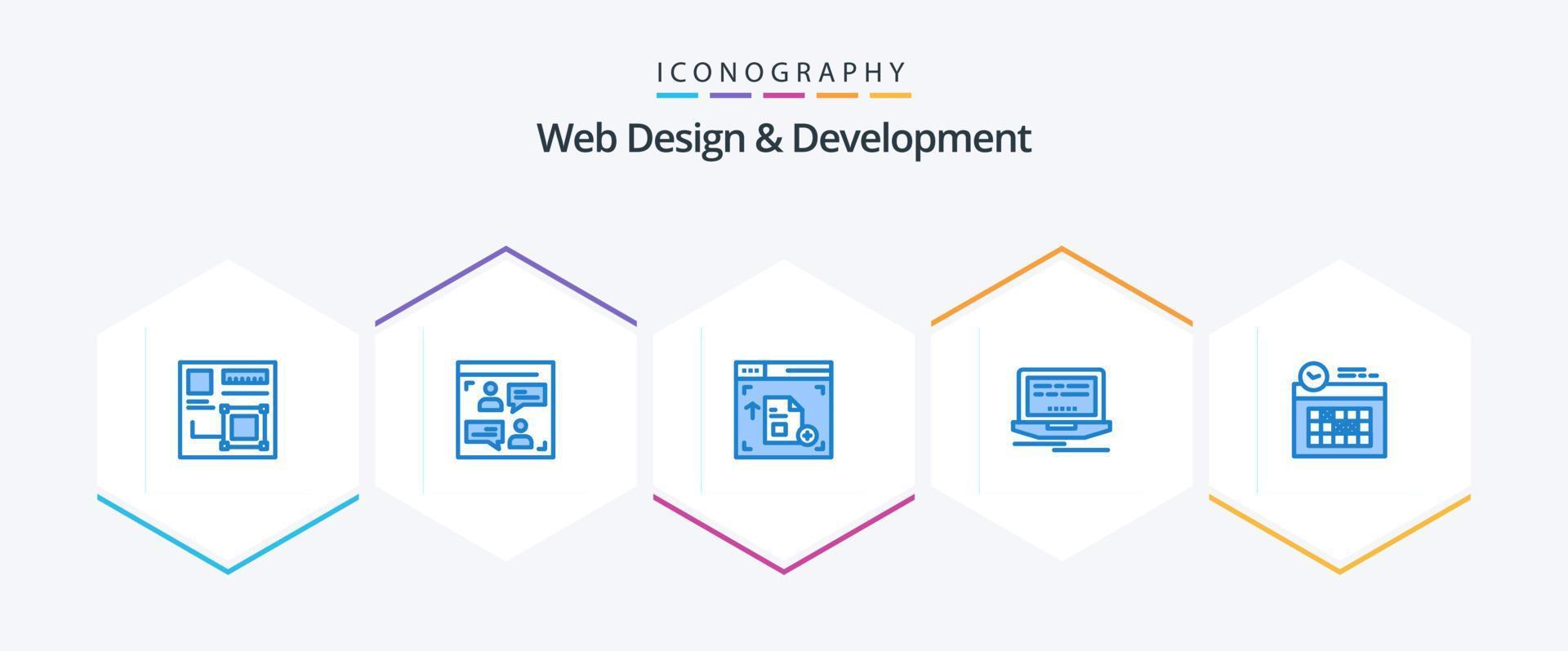 Web Design And Development 25 Blue icon pack including clock. calendar. designer. design. laptop vector