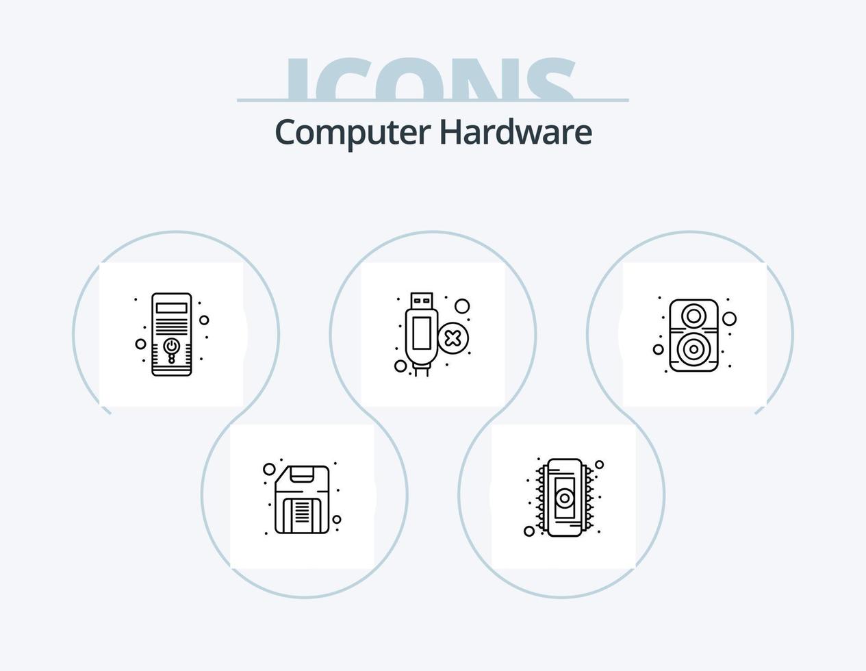 Computer Hardware Line Icon Pack 5 Icon Design. . disk. keyboard. data. micro vector