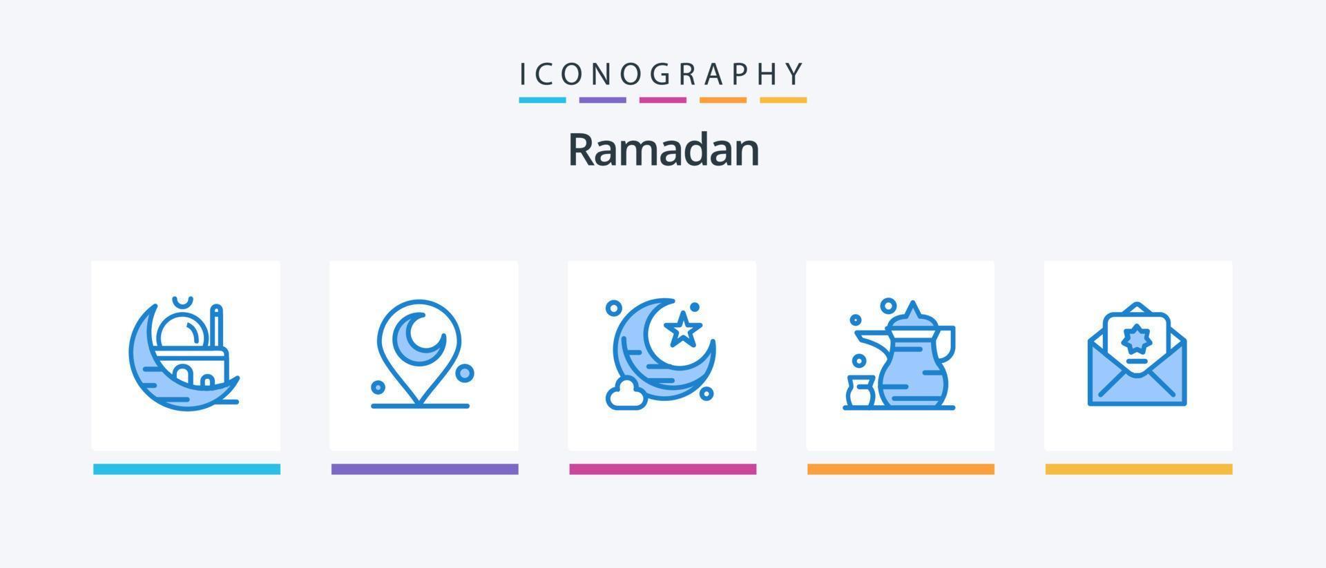 Ramadan Blue 5 Icon Pack Including envelope. religion. moon. ramadan. cup. Creative Icons Design vector