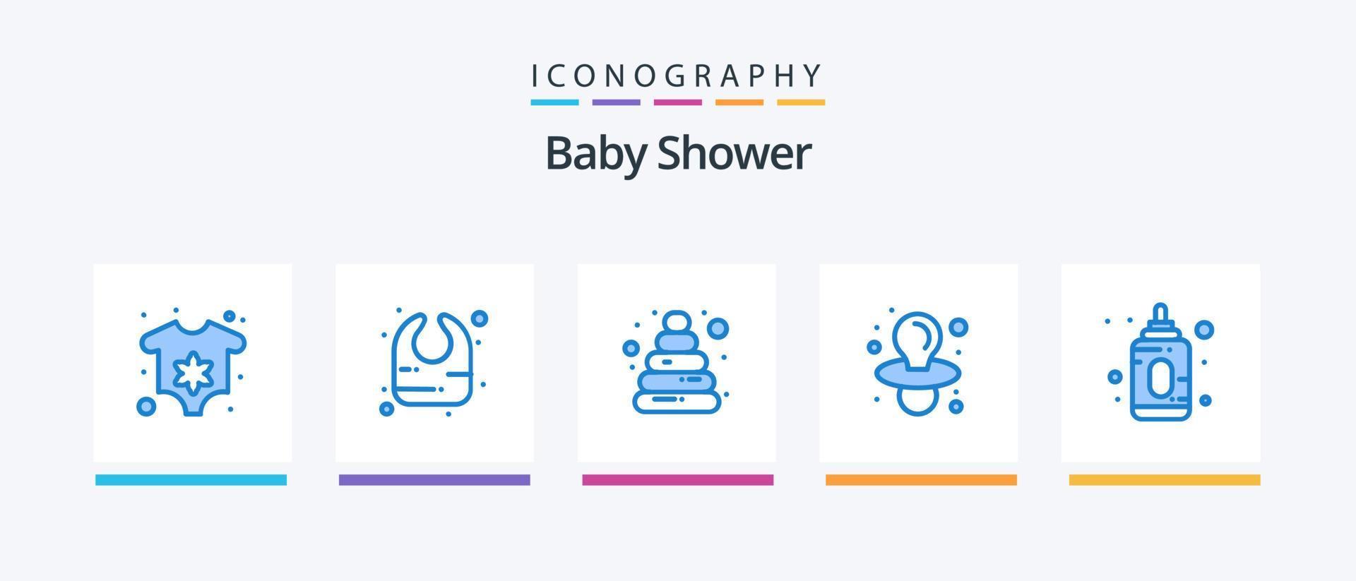 paquete de 5 iconos de baby shower azul que incluye. juguete. alimentador. bebé. diseño de iconos creativos vector