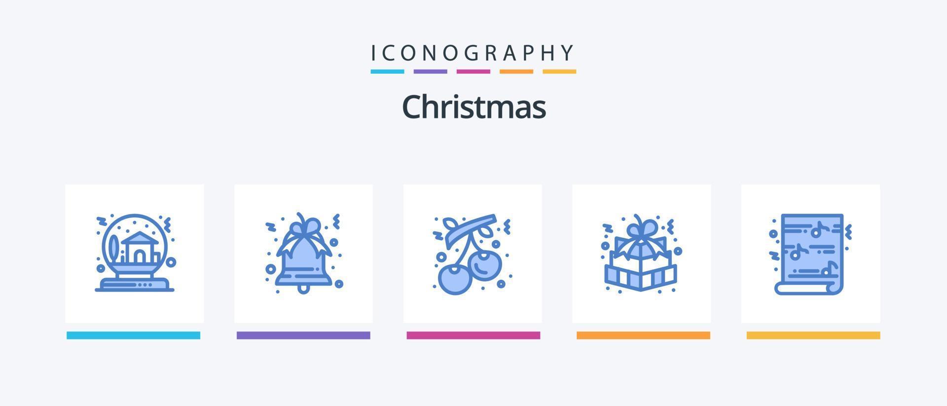 Paquete de 5 iconos de navidad azul que incluye paquete de regalo. regalo. baya. regalo de pascua Año Nuevo. diseño de iconos creativos vector