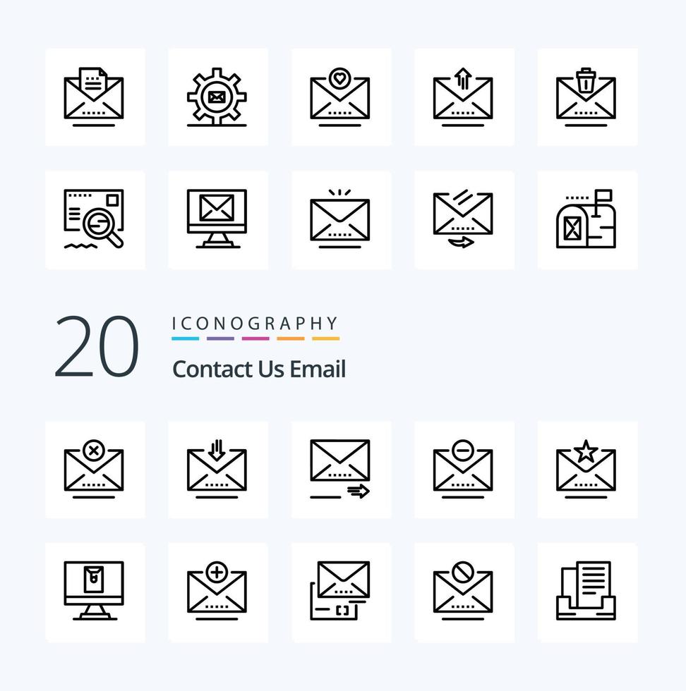 paquete de iconos de 20 líneas de correo electrónico como marcar correo electrónico eliminar correo electrónico vector