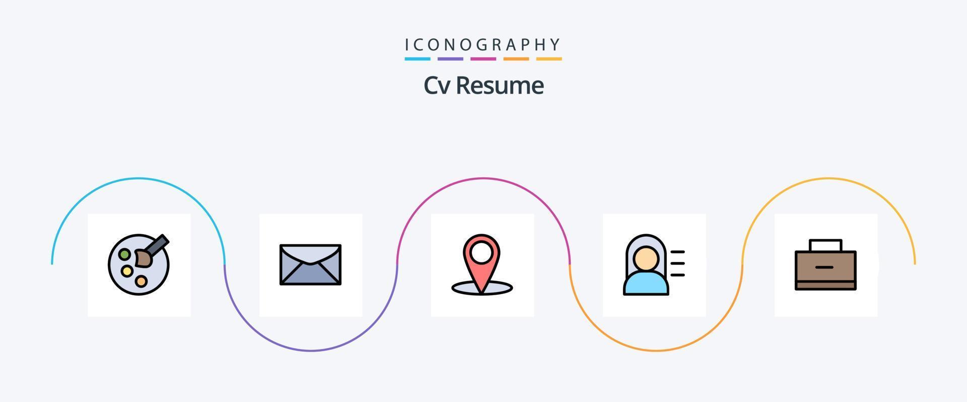 Cv Resume Line Filled Flat 5 Icon Pack Including . school. map. education. miss vector