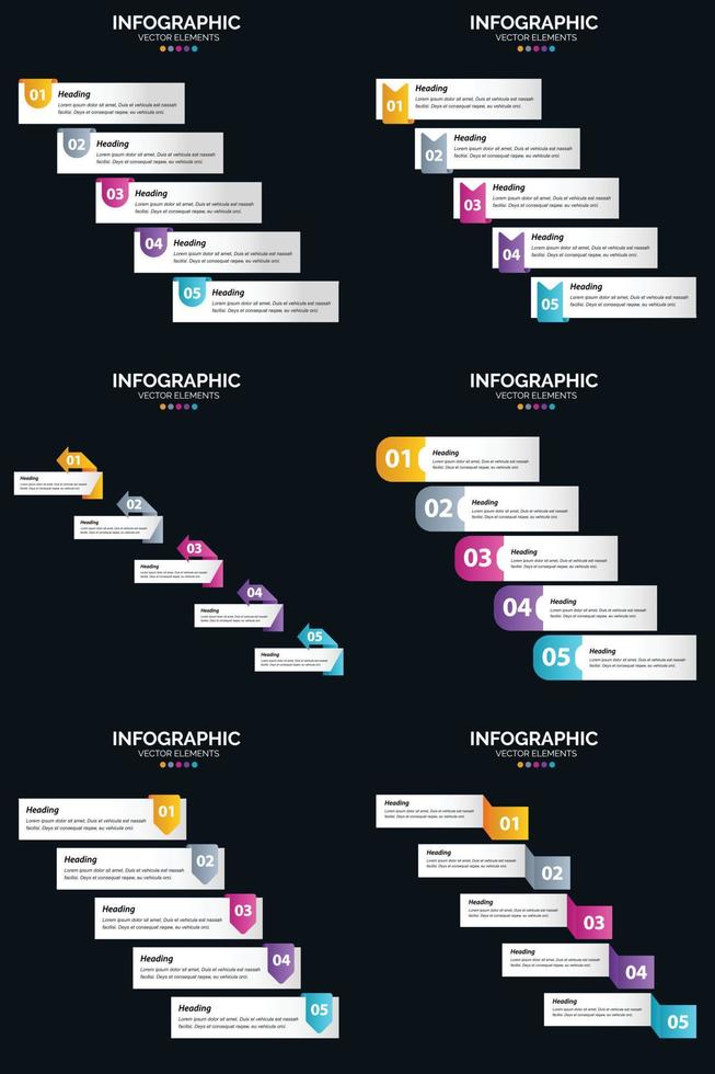 Streamline your presentation with six vector infographics and timelines