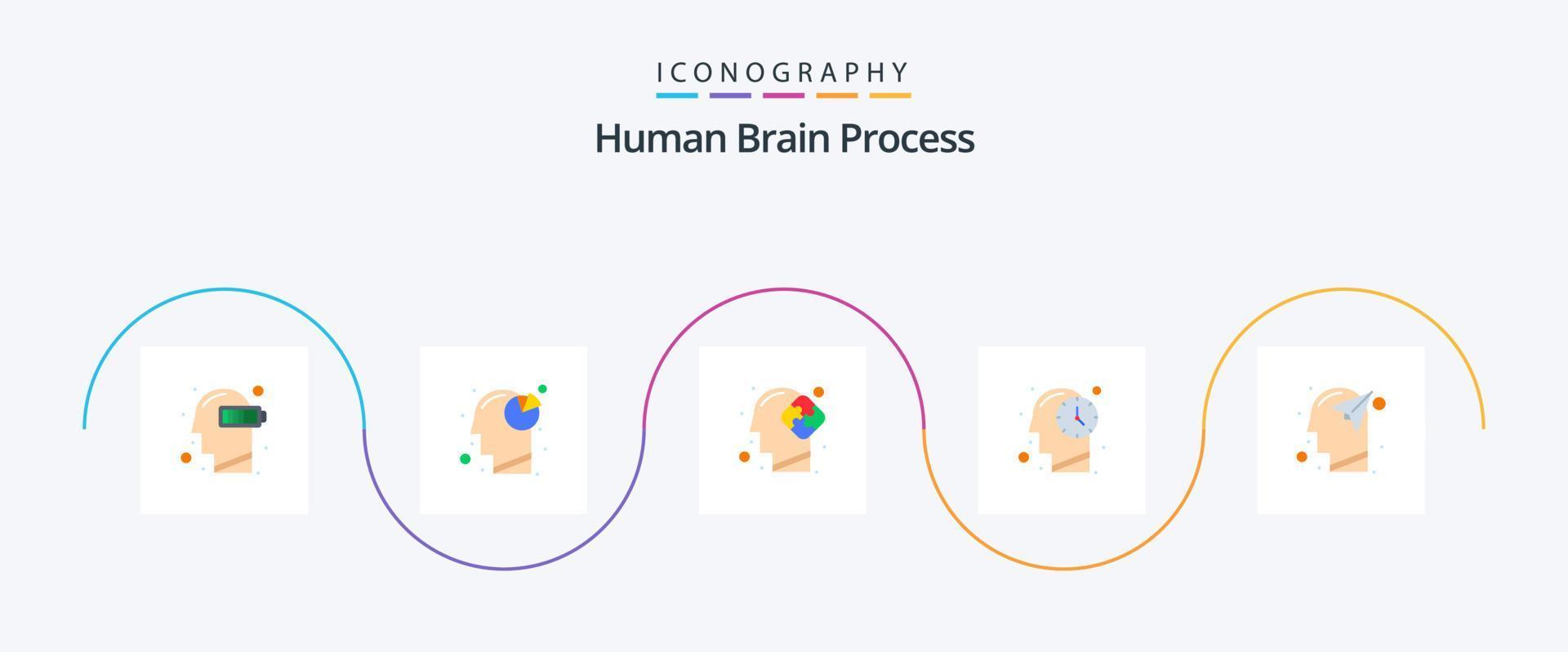 Human Brain Process Flat 5 Icon Pack Including human. time. pie chart. mind. puzzle vector