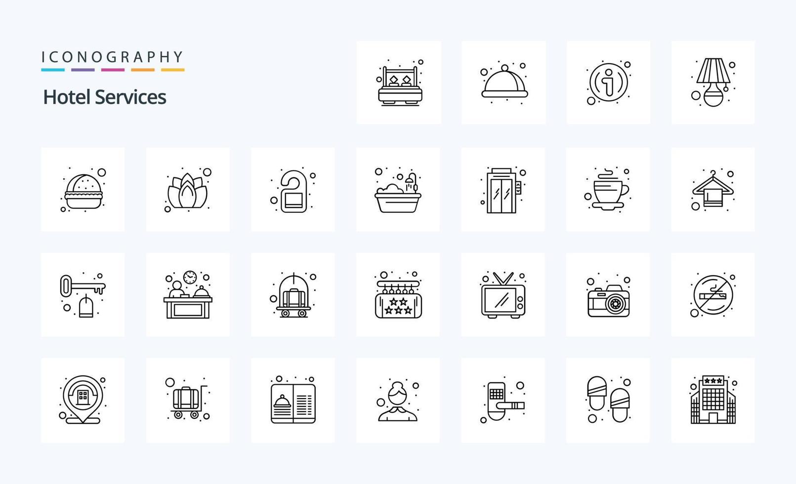 paquete de iconos de línea de 25 servicios de hotel vector