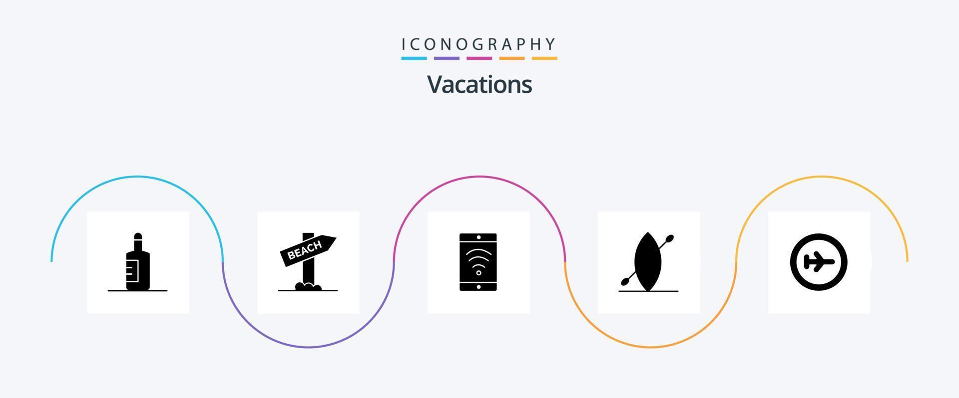Vacations Glyph 5 Icon Pack Including . boat . vacation. beach . wifi vector