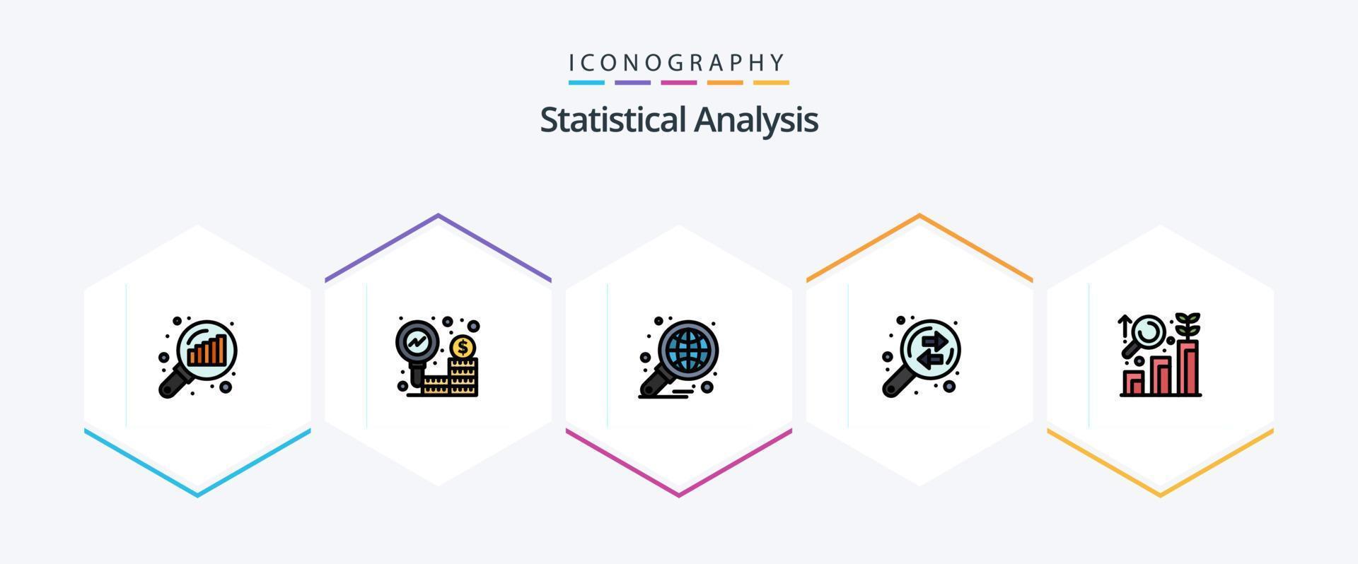 Statistical Analysis 25 FilledLine icon pack including research. exchange. analysis. data analysis. report vector