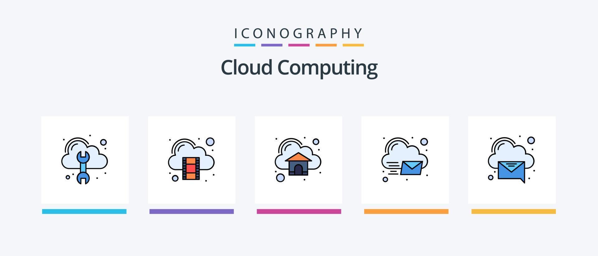 la línea de computación en la nube llenó un paquete de 5 íconos que incluye datos. informática. almacenamiento. nube. diseño de iconos creativos vector