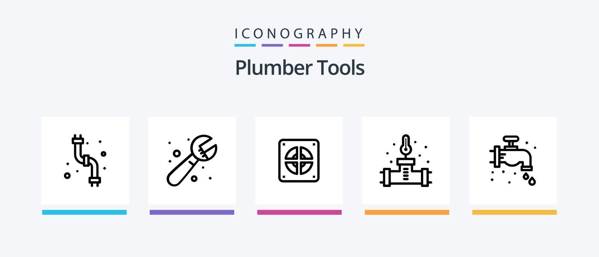 Plumber Line 5 Icon Pack Including faucet. system. cleaner. plumbing. mechanical. Creative Icons Design vector