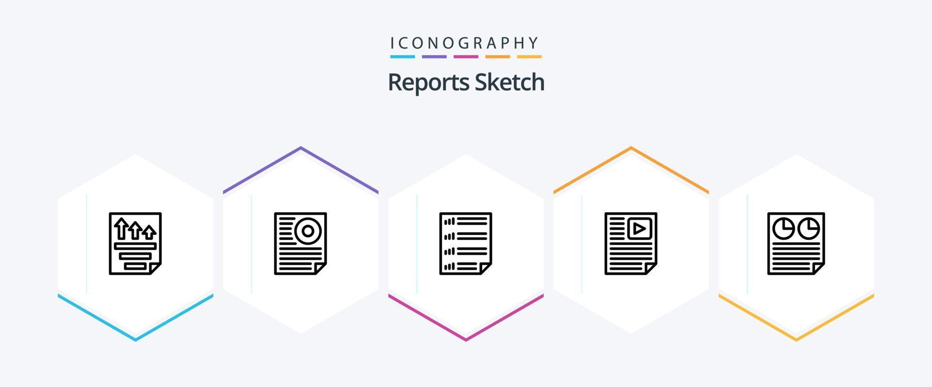 Reports Sketch 25 Line icon pack including paper. data. page. page. document vector