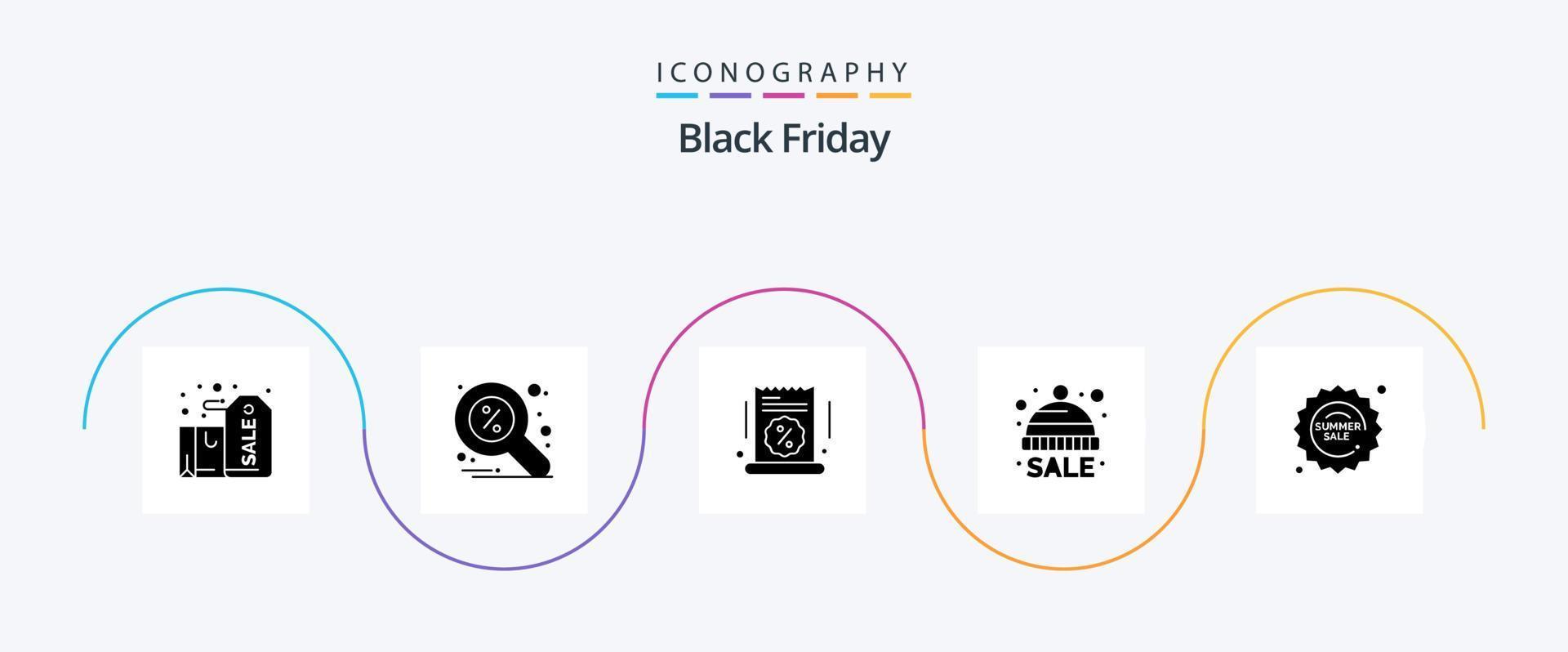 Black Friday Glyph 5 Icon Pack Including sale. hat. search. cold. sale vector