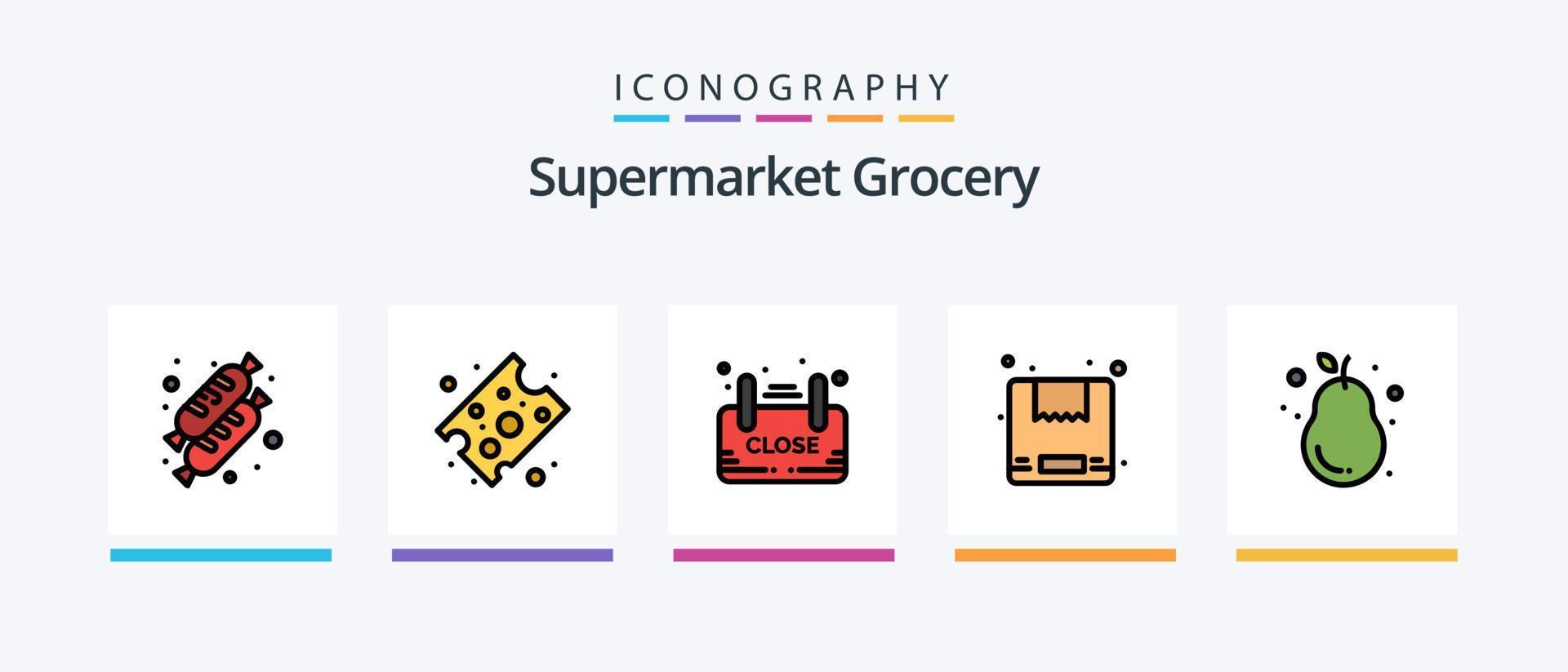 Grocery Line Filled 5 Icon Pack Including box. drink. fish. bottle. cook. Creative Icons Design vector