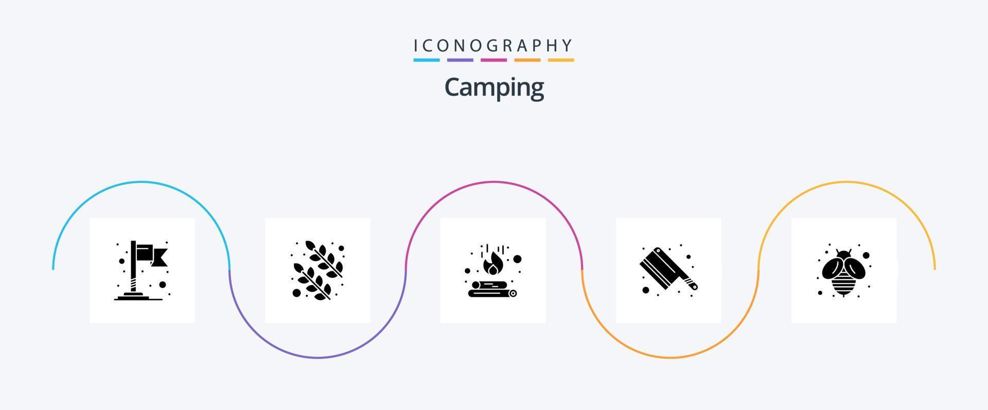 paquete de iconos de camping glyph 5 que incluye . Miel. fuego. volar. cuchillo vector