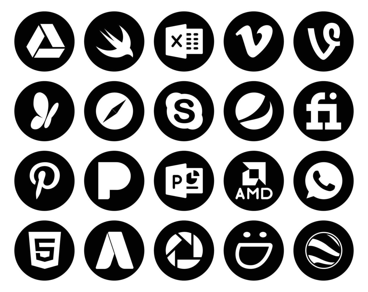 20 Social Media Icon Pack Including whatsapp powerpoint browser pandora fiverr vector