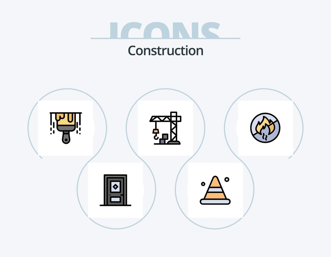 Construction Line Filled Icon Pack 5 Icon Design. document. tool. construction. shovel. door vector