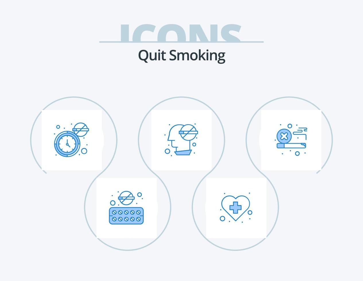 Quit Smoking Blue Icon Pack 5 Icon Design. smoking. health. healthcare. effect. time vector