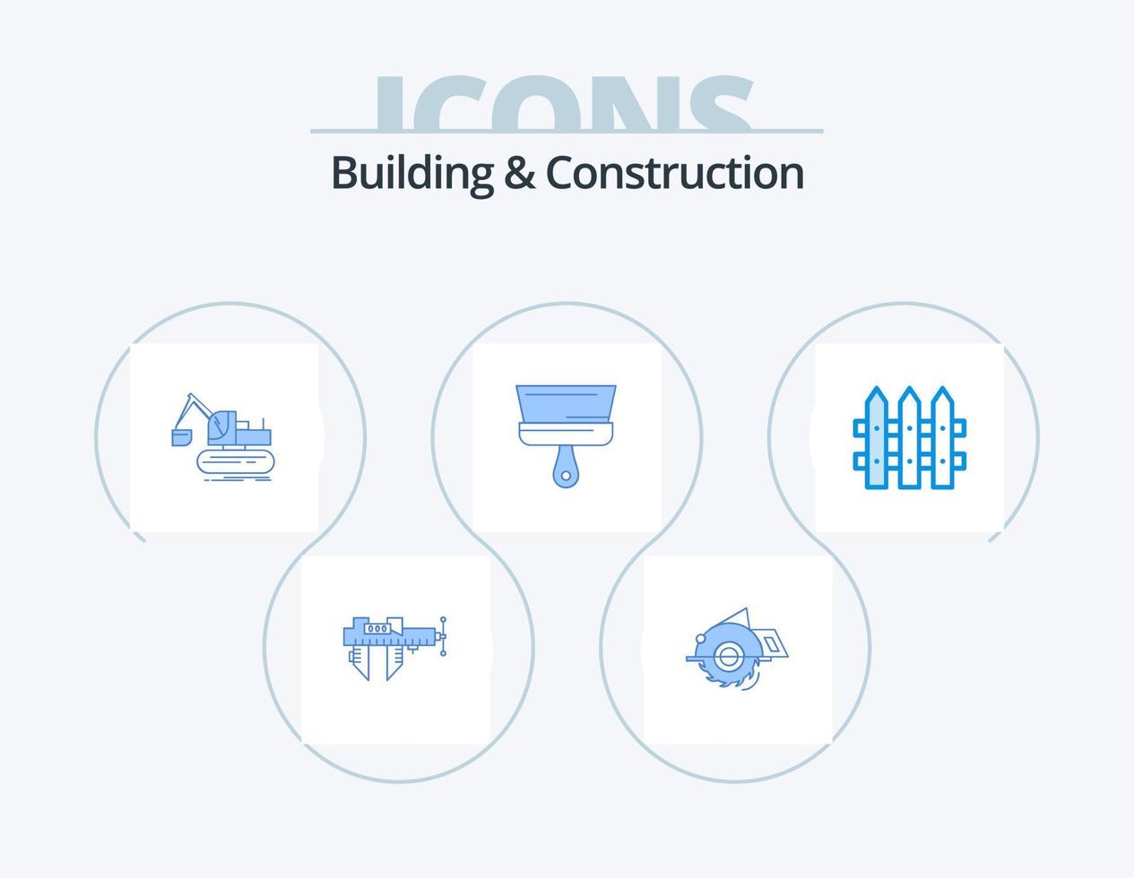 diseño de iconos del paquete de 5 iconos azules de construcción y construcción. herramienta. pintar. construcción. cepillar. elevar vector