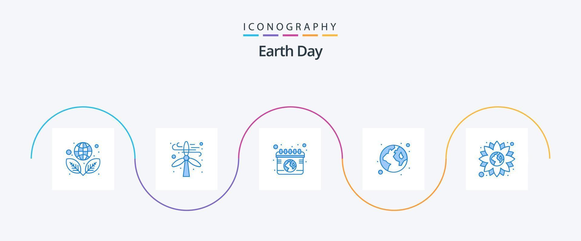 paquete de iconos azul 5 del día de la tierra que incluye flor. mundo. calendario. verde. tierra vector