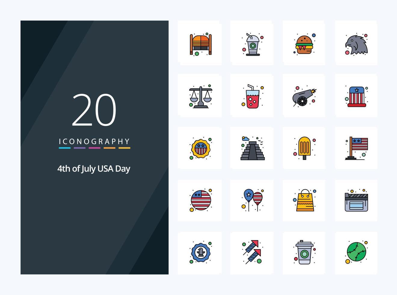 20 Usa line Filled icon for presentation vector