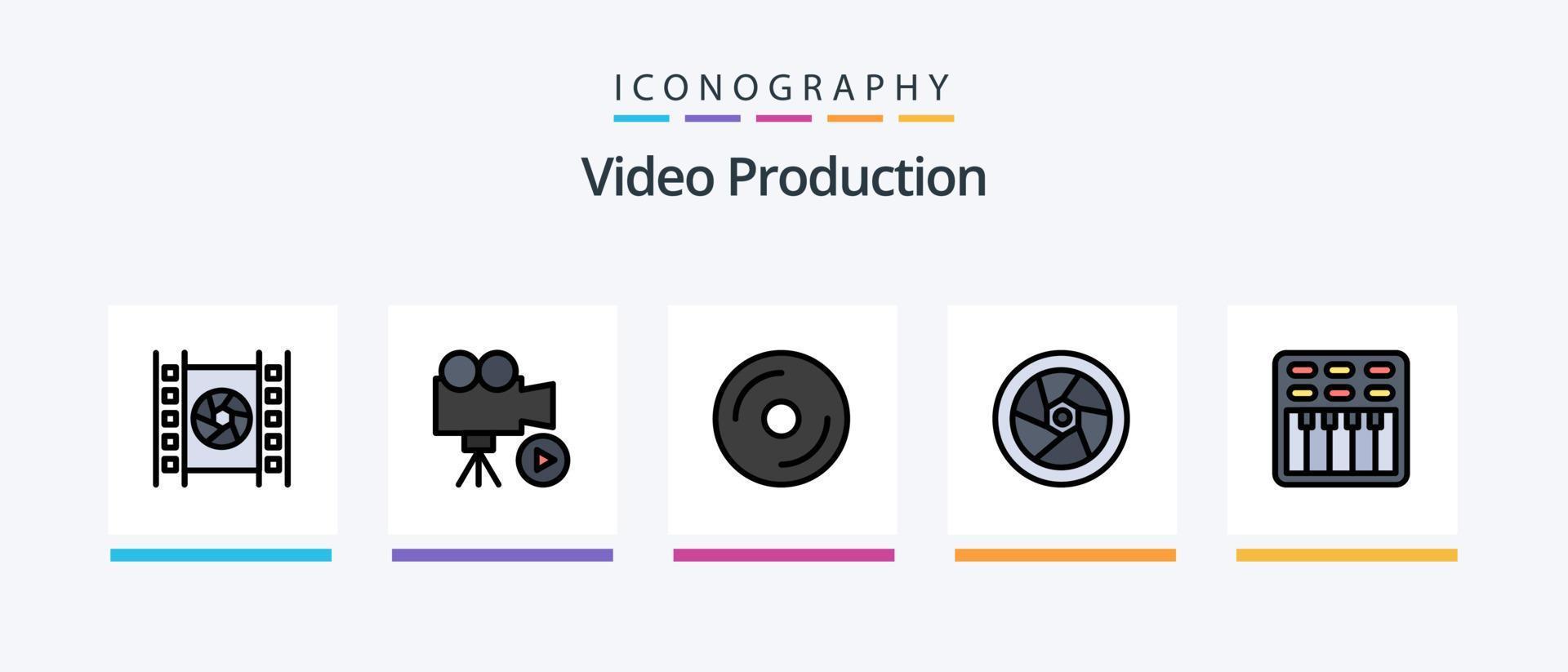 la línea de producción de video llenó un paquete de 5 íconos que incluye . video . medios de comunicación. cine . fotos diseño de iconos creativos vector