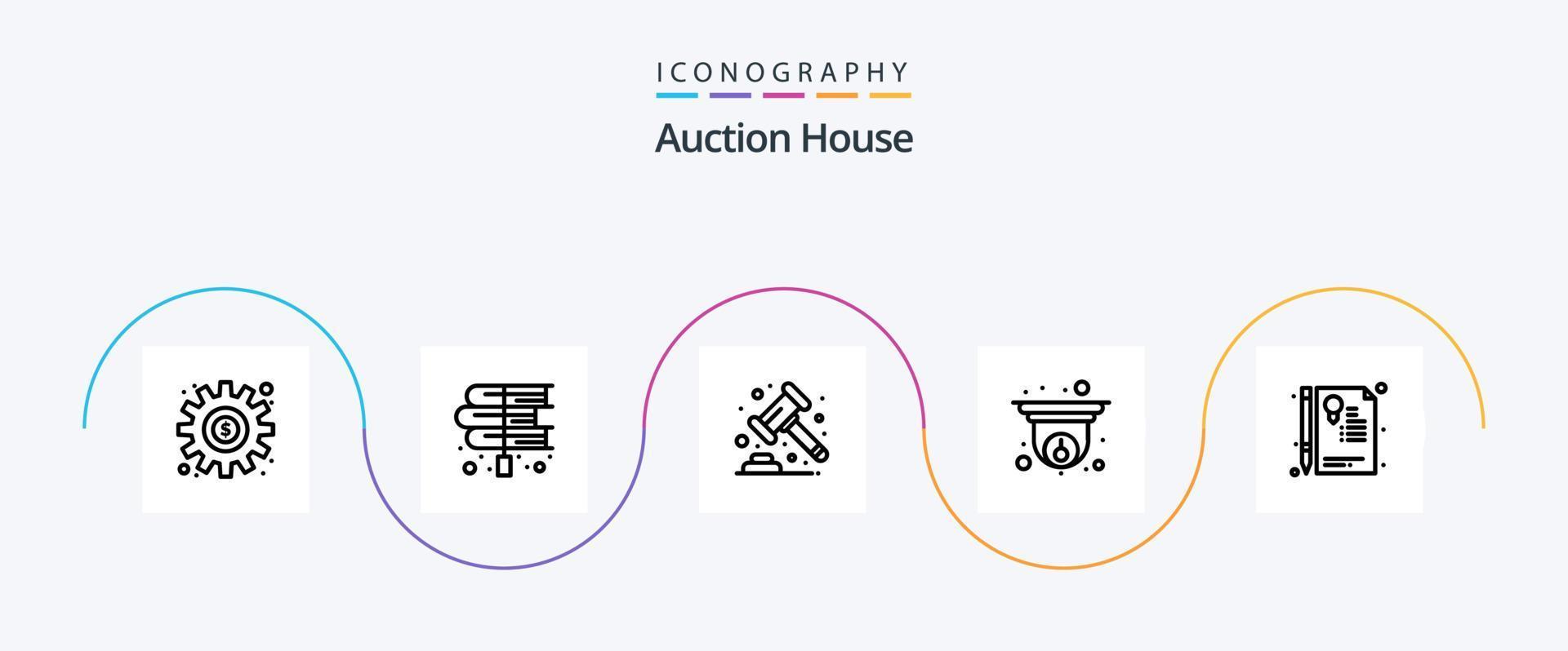 Auction Line 5 Icon Pack Including certificate. security. laws. cctv. banking vector