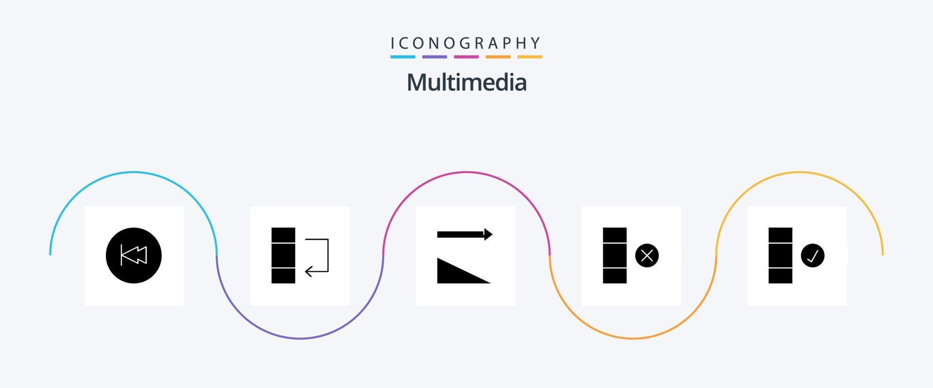 Multimedia Glyph 5 Icon Pack Including . complete. descending. check. delete vector