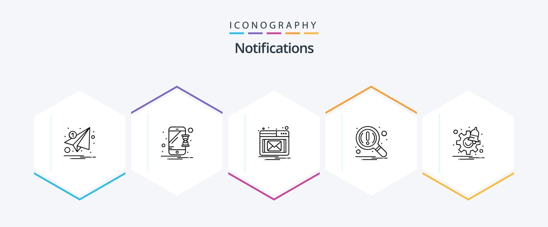 Notifications 25 Line icon pack including options. search. notification. notification. find vector