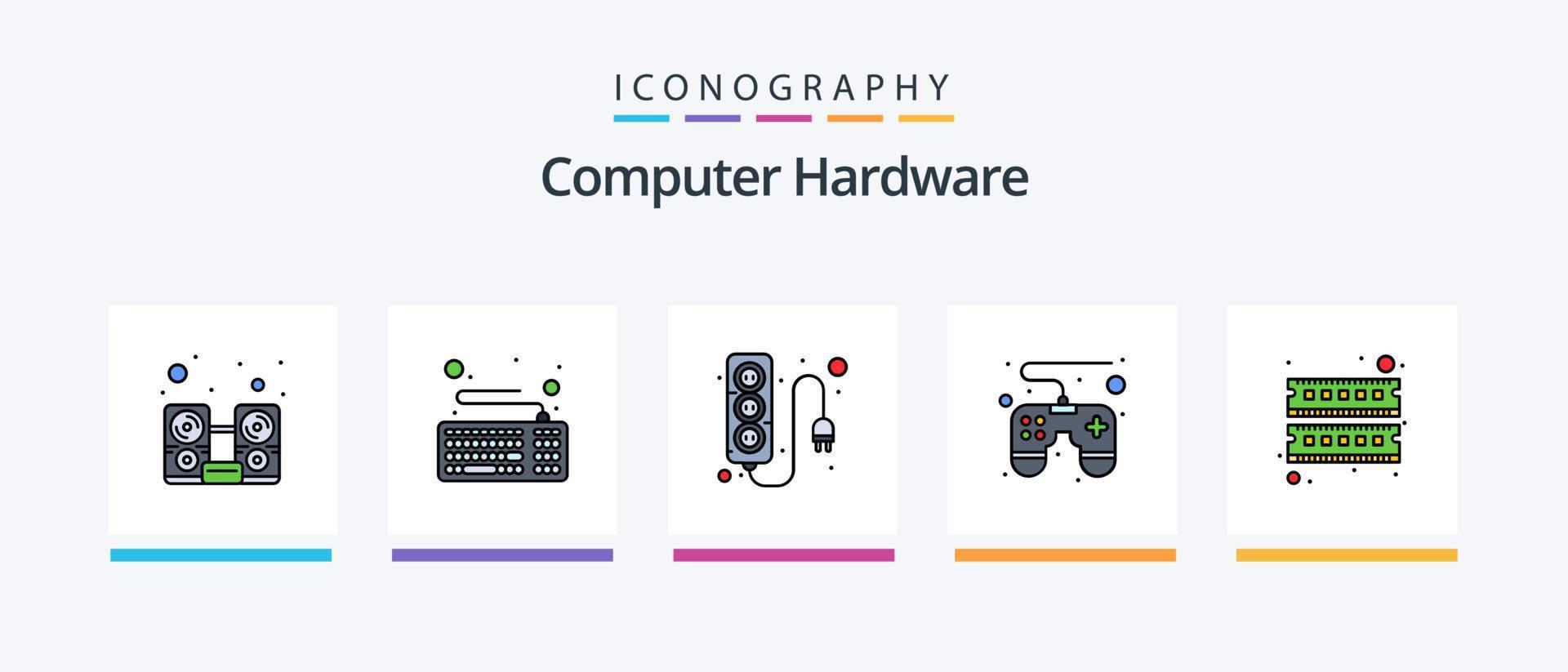 Computer Hardware Line Filled 5 Icon Pack Including headphone. computer. drive. audio. hardware. Creative Icons Design vector