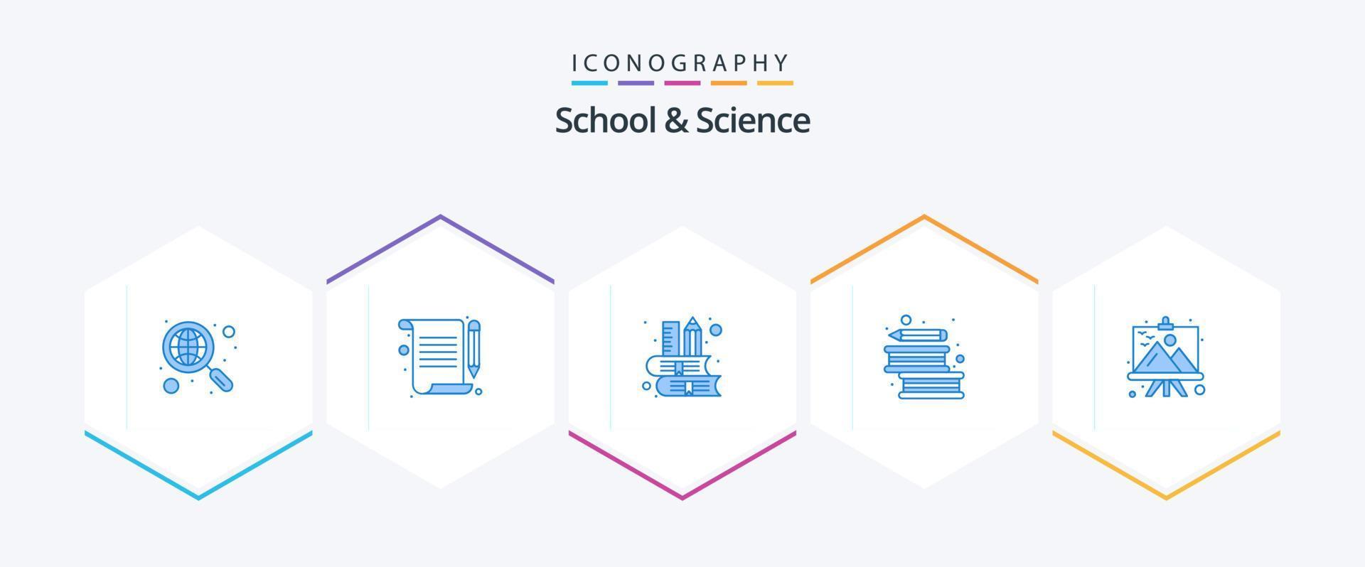 School And Science 25 Blue icon pack including frame. pen. book. literature. books vector