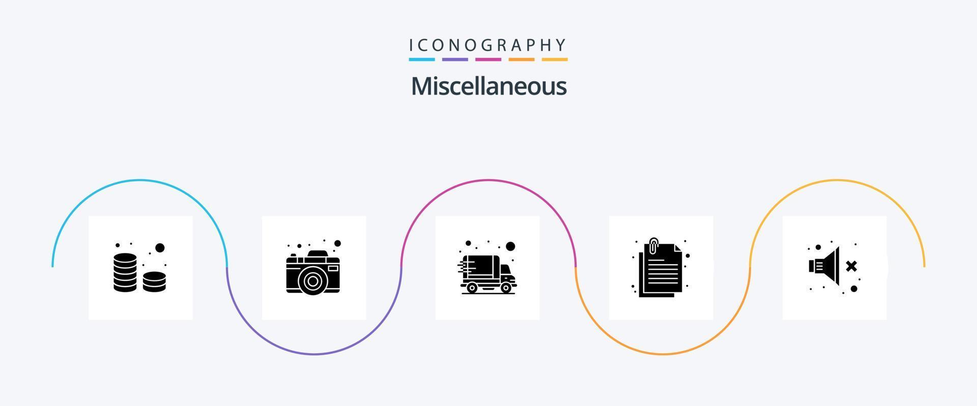paquete de iconos de glifo 5 misceláneo que incluye sonido. entrega. archivo. adjuntar vector