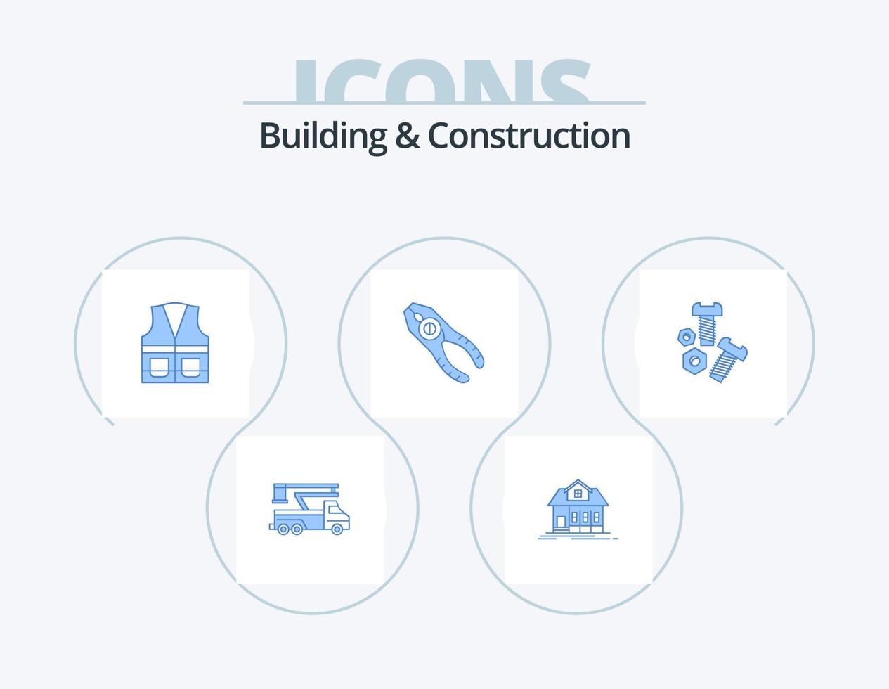 diseño de iconos del paquete de 5 iconos azules de construcción y construcción. reparar. alicates. bienes raíces. tenazas. construcción vector