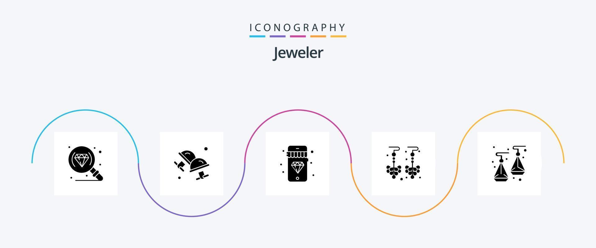 paquete de iconos de glifo 5 de joyería que incluye. joyas. diamante. joyas. joyas vector