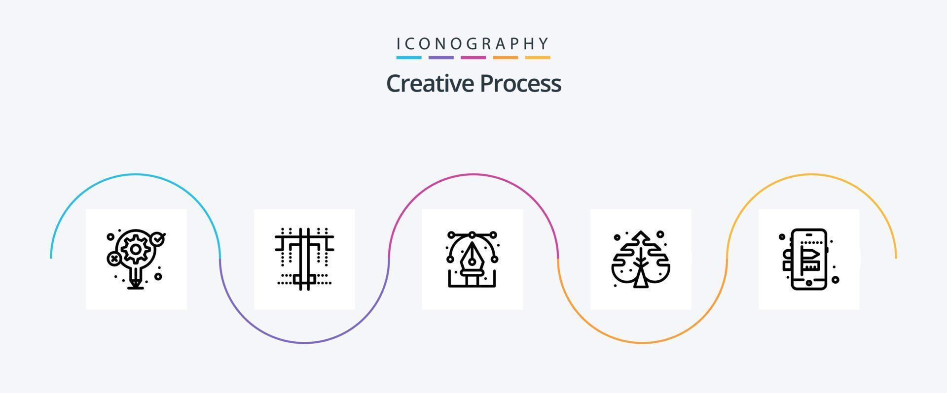 paquete de iconos de línea de proceso creativo 5 que incluye creatividad. proceso. diseño. creativo. planta vector