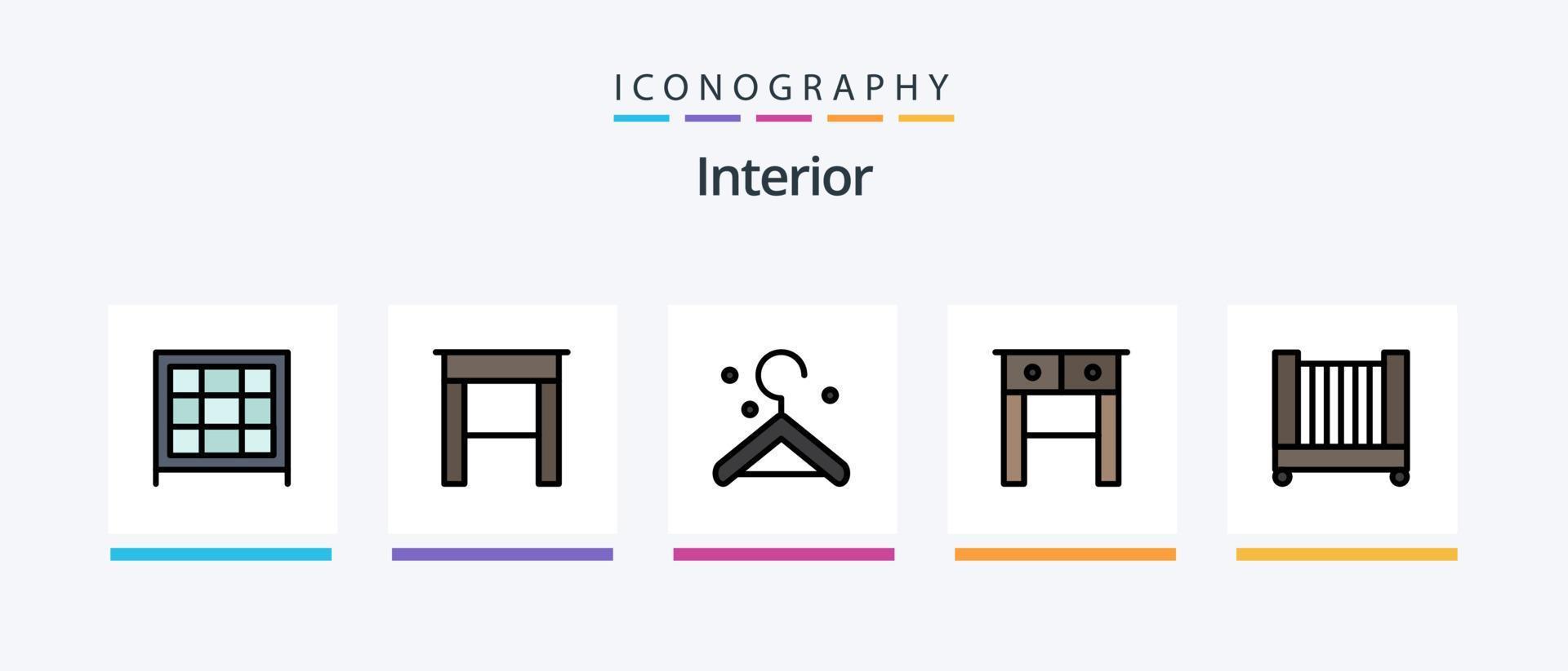 Interior Line Filled 5 Icon Pack Including . wardrobe. clothes. interior. crib. Creative Icons Design vector