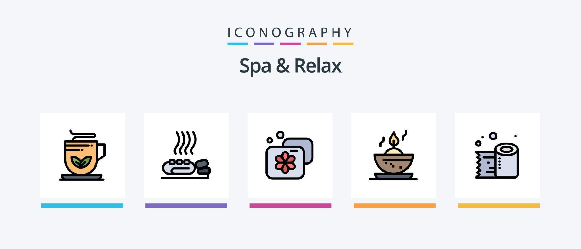 La línea de spa y relajación llenó un paquete de 5 íconos que incluye belleza. toalla. relajación toalla . baño. diseño de iconos creativos vector