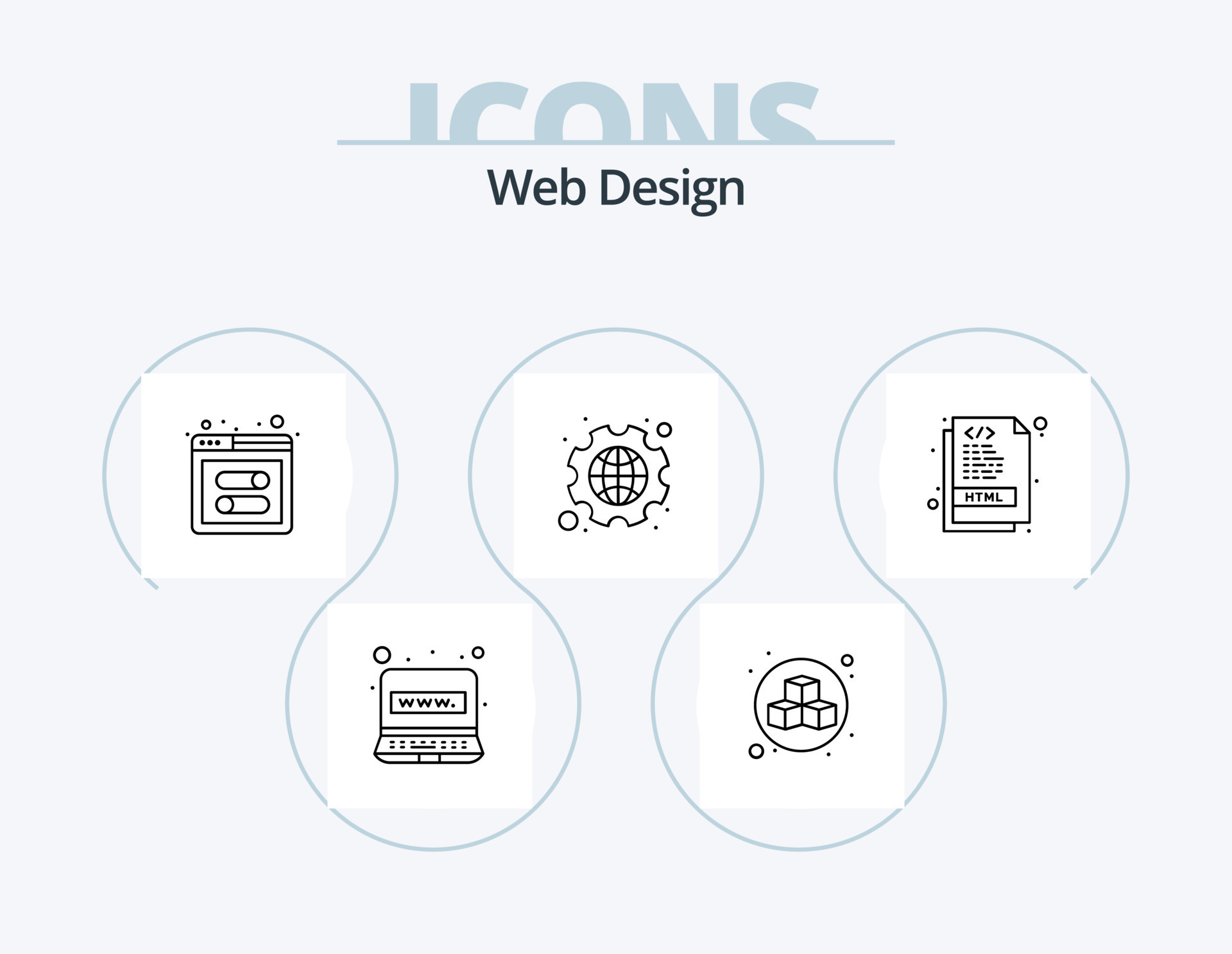  Design Line Icon Pack 5 Icon Design. box. web. html. screen
