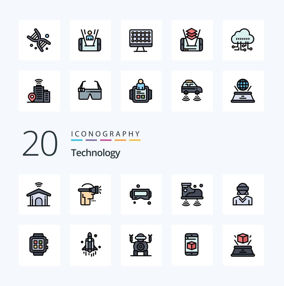 20 Technology Line Filled Color icon Pack like technology technology bio man mobile vector